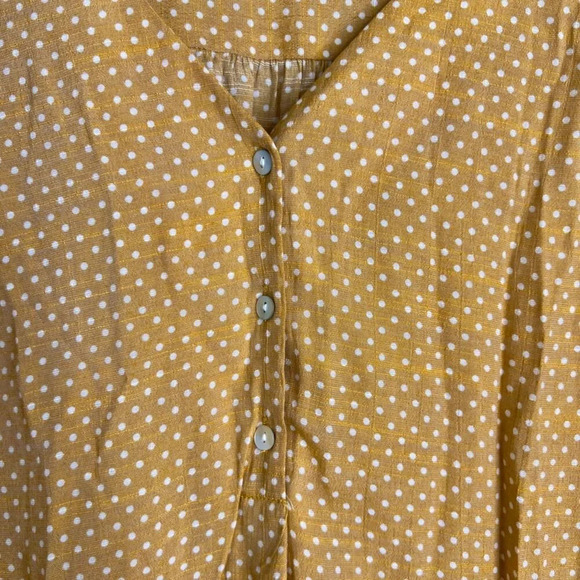 Como Black Yellow Polka Dot Vneck Long Sleeve Hi Low Blouse Sz LG - Picture 4 of 9